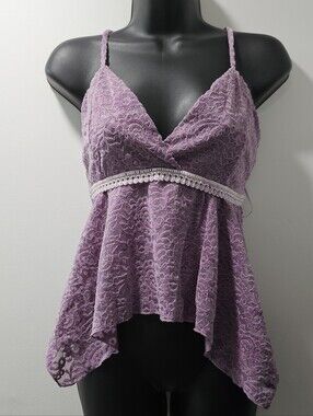 NWT La Pêche Lavender Floral Lace Asymmetrical Cami Top Large Y2K Coquette
